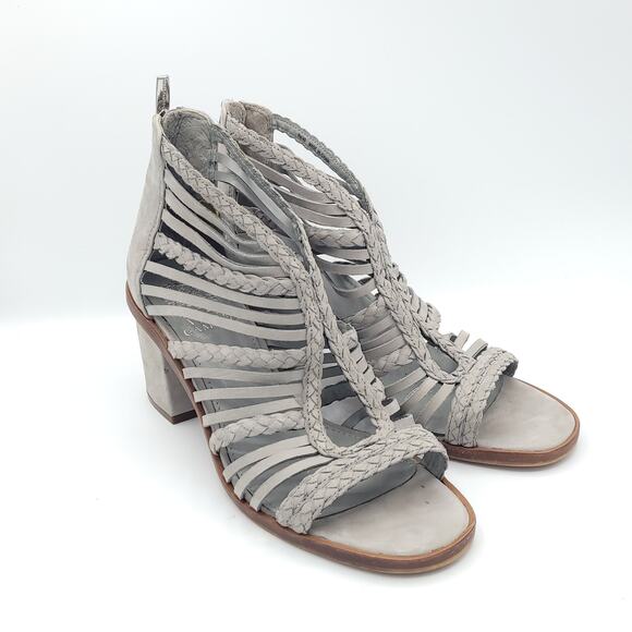 VINCE CAMUTO gray Kestal Leather Heeled Gladiator Sandal women's size 9 - Picture 2 of 10